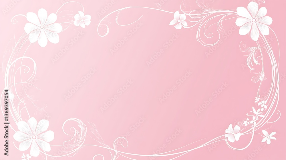 An elegant pink background with floral decorations on the edges An elegant pink background with floral decorations on the edges