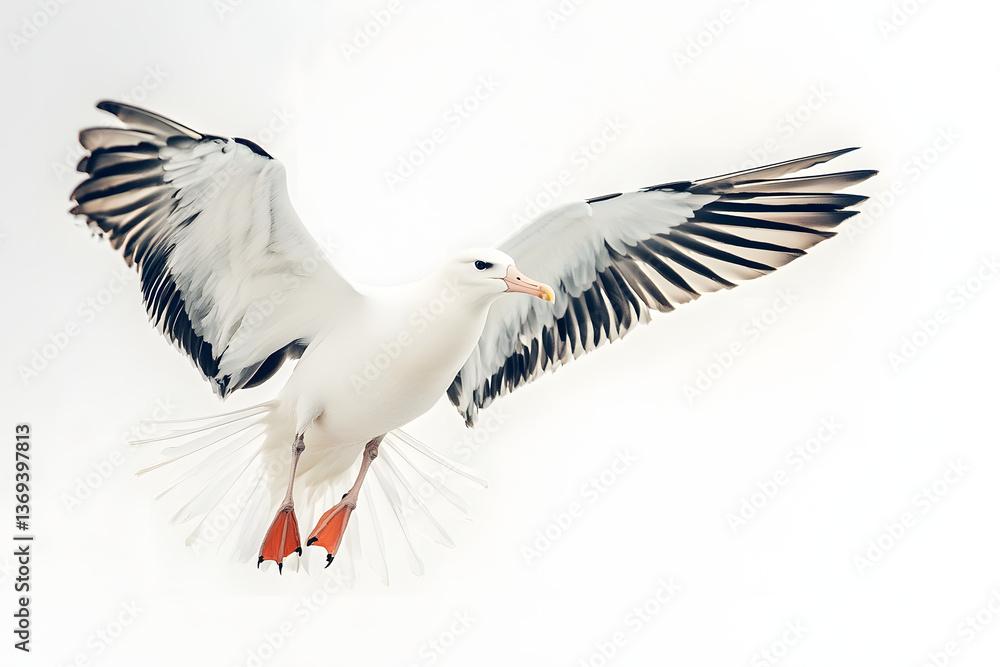 Fototapeta premium White Bird Soars Gracefully, Wings Spread Wide