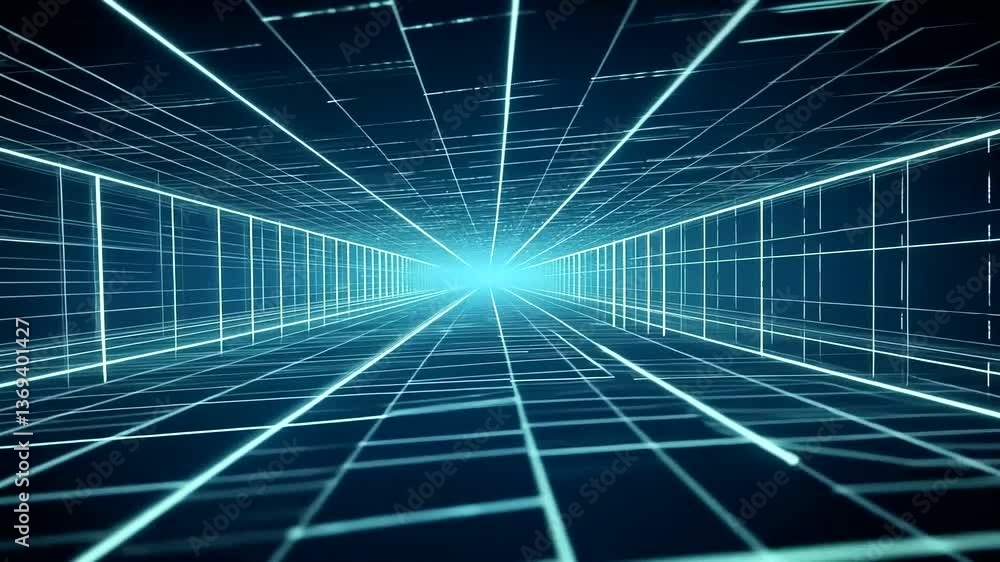 Futuristic digital tunnel with glowing lines converging towards a bright center Futuristic digital tunnel with glowing lines converging towards a bright center