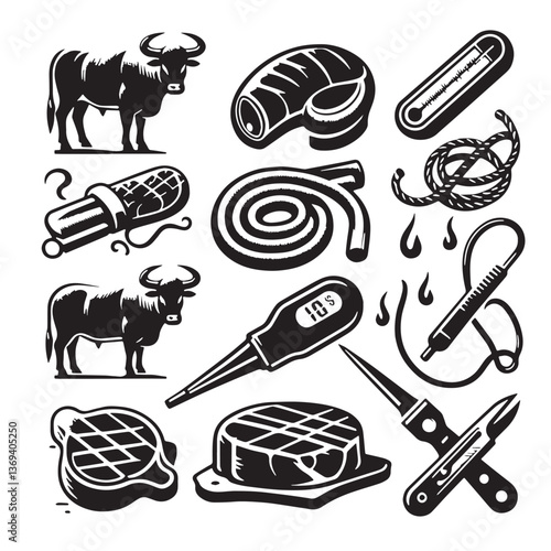 Black Color Meat Thermometer Silhouette Vector Illustration, Solid White Background