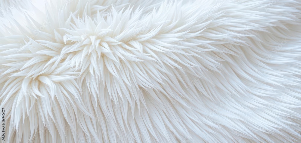 Fototapeta premium Luxurious white fur texture, soft and fluffy, natural background, natural fur, bright