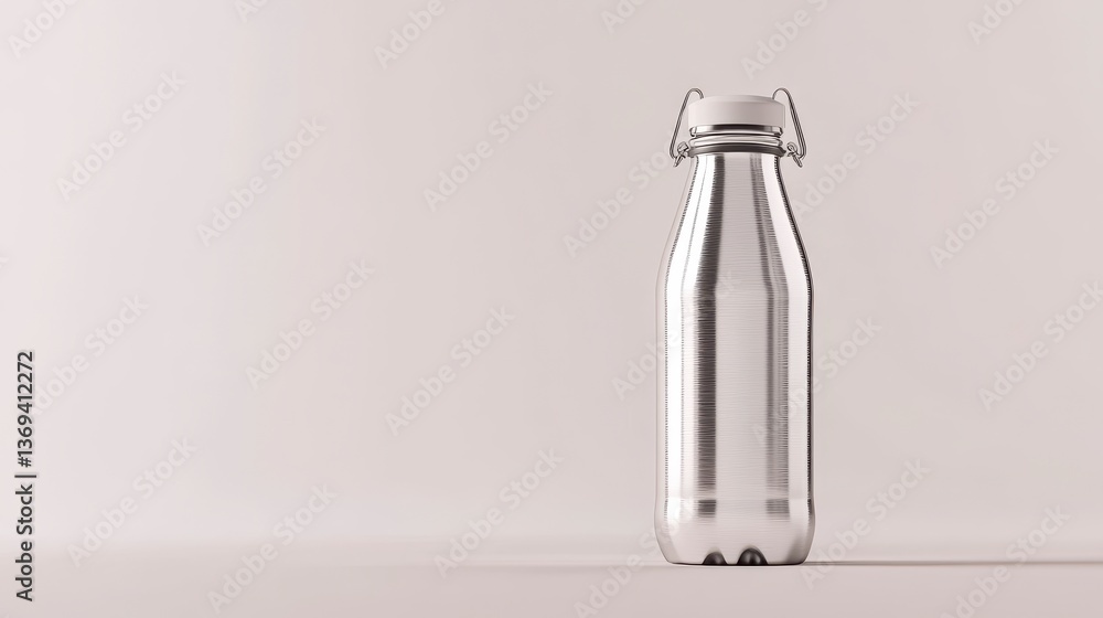 Sleek Silver Water Bottle with Hinged Cap on White Background Sleek Silver Water Bottle with Hinged Cap on White Background