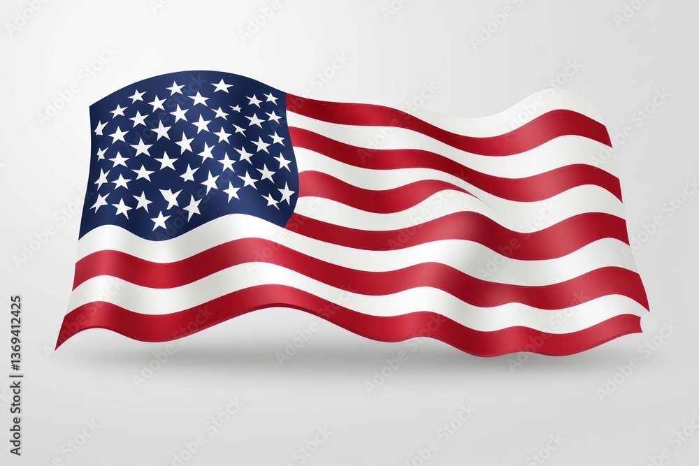Fototapeta premium A bold vector design showcasing the American flag waving on a grey background, representing all major U.S. patriotic holidays.