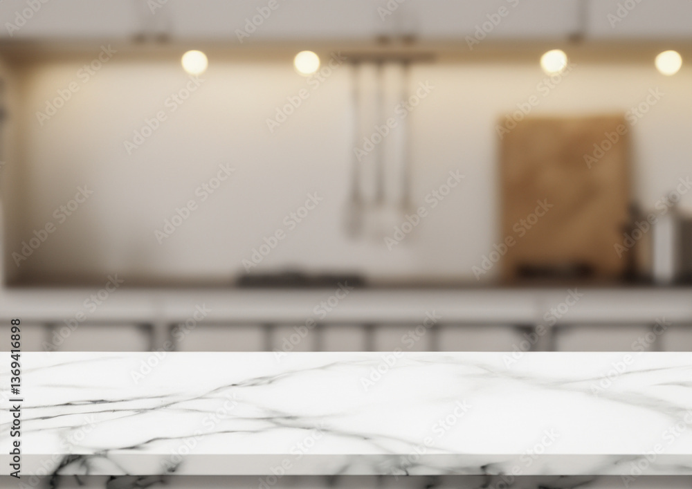 Obraz premium marble top table with blurry background kitchen set modern