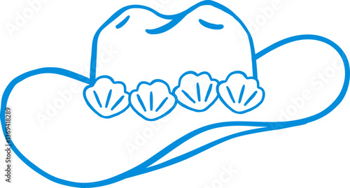 Coastal Cowgirl Cowboy Hat Sea shell in Disco ball Outline Playful Hand Draw