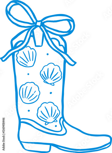Coastal Cowgirl Cowboy Boot Bow Outline Playful Hand Draw
