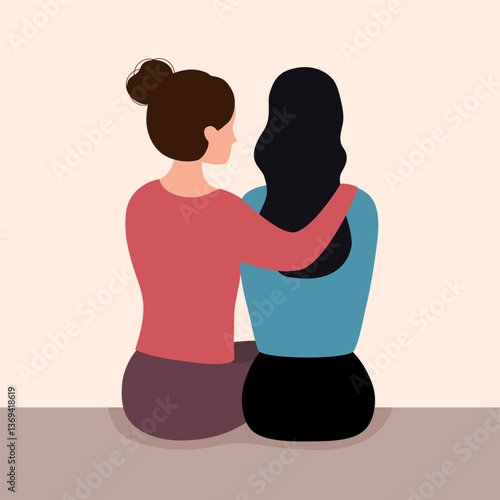 Empathy and Compassion concept. Young woman comforting sad female friend. Girl trying to comfort and encourage to her sad best friend stressing.