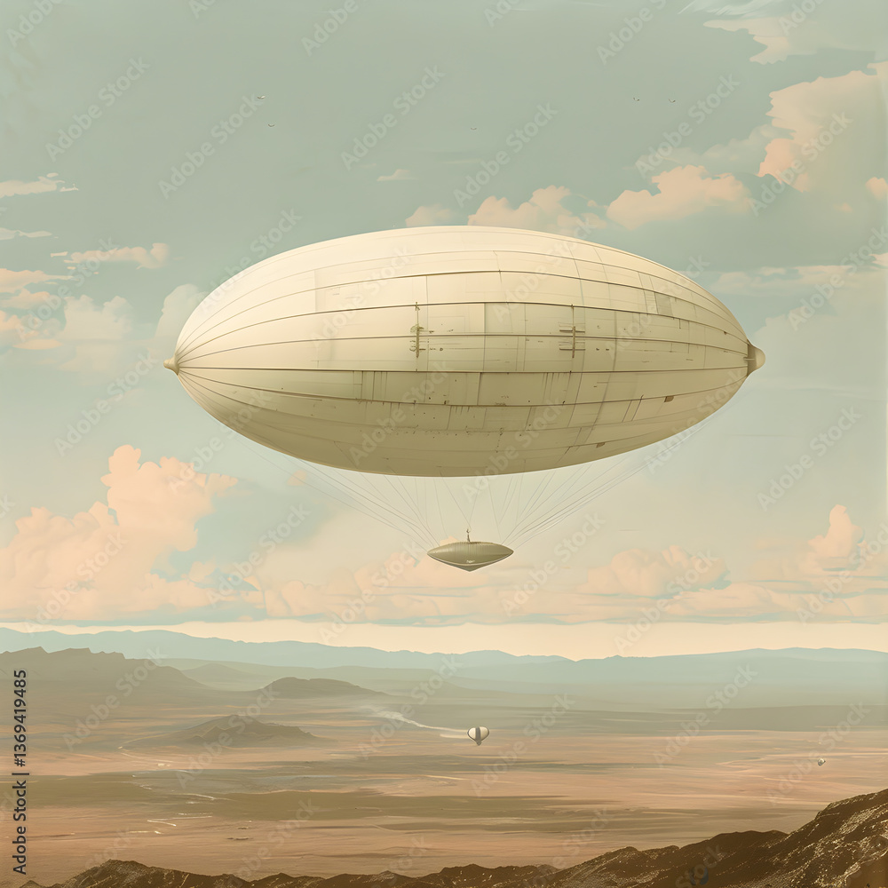 Majestic Zeppelin Balloon Soaring Across a Pastel Sky, Symbolizing Human Ingenuity and the Golden Age of Aviation Majestic Zeppelin Balloon Soaring Across a Pastel Sky, Symbolizing Human Ingenuity and the Golden Age of Aviation