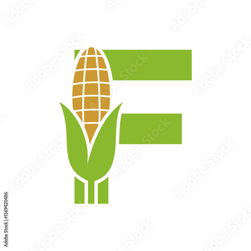 Agriculture Logo Design On Letter F With Corn Symbol for Farm Logo Template