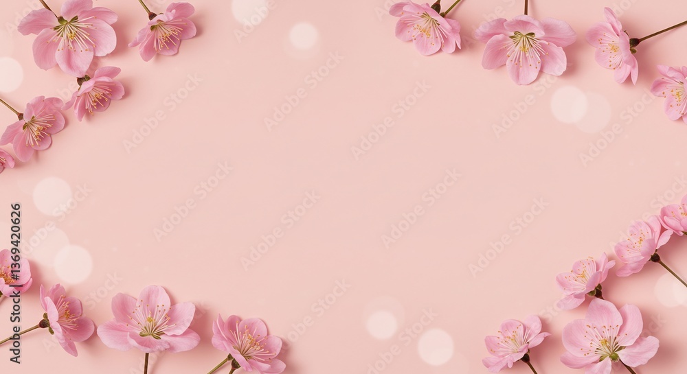 Soft pink blossoms delicately frame a pastel background creating a serene spring scene.. AI Generated Soft pink blossoms delicately frame a pastel background creating a serene spring scene.. AI Generated