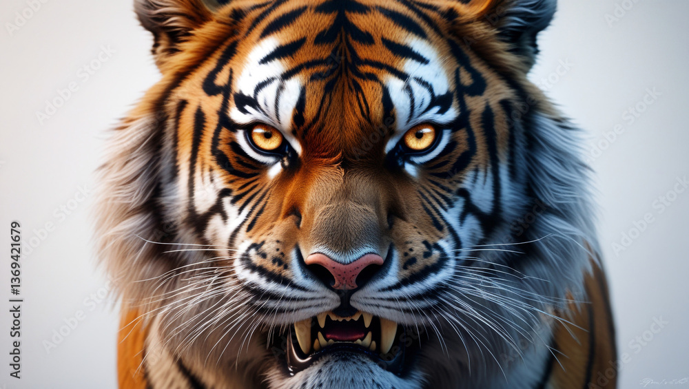 Fototapeta premium Portrait of a majestic tiger with striking stripes and intense gaze