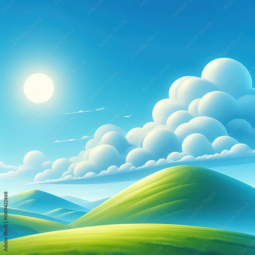 Fototapeta premium Blue Sky Framing a Verdant Mountain 
