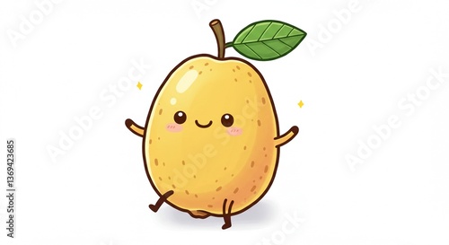 Cute Happy Yellow Fruit Cartoon Character Illustration