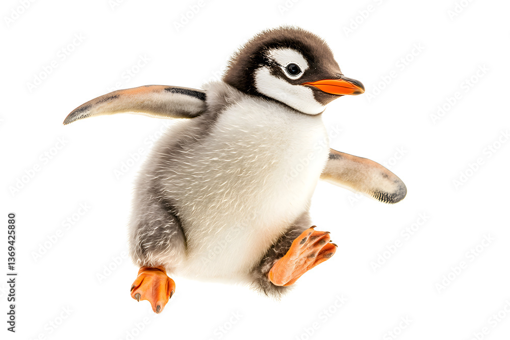 Fototapeta premium Penguin Chick Jumps Joyfully, Wildlife