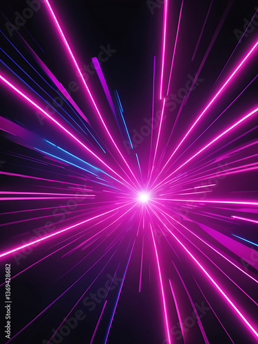 Futuristic Neon Light Burst with Vibrant Pink and Blue Laser Streaks in Dark Space