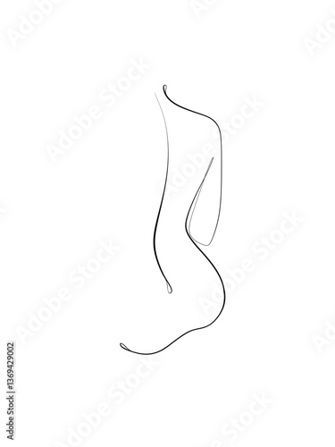 A woman's nude back and tied hair is drawn in one line art style. Printable art.	