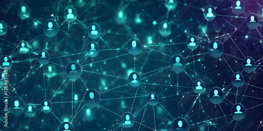 Abstract 3D Network Illustration: Nodes Representing Global Connections and Interconnectivity in a Teal Digital Space Abstract 3D Network Illustration: Nodes Representing Global Connections and Interconnectivity in a Teal Digital Space