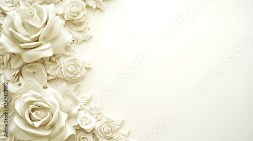 White Roses And Leaves Arranged On Cream Colored Background