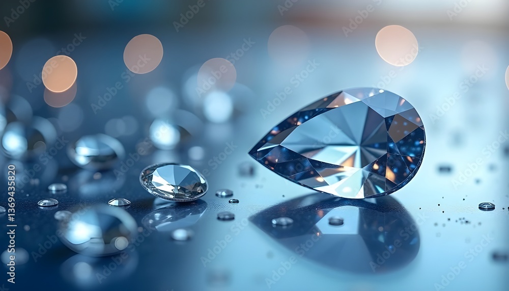 A radiant crystal gemstone gleams brilliantly against an abstract luxury background, exuding sophistication and opulence.