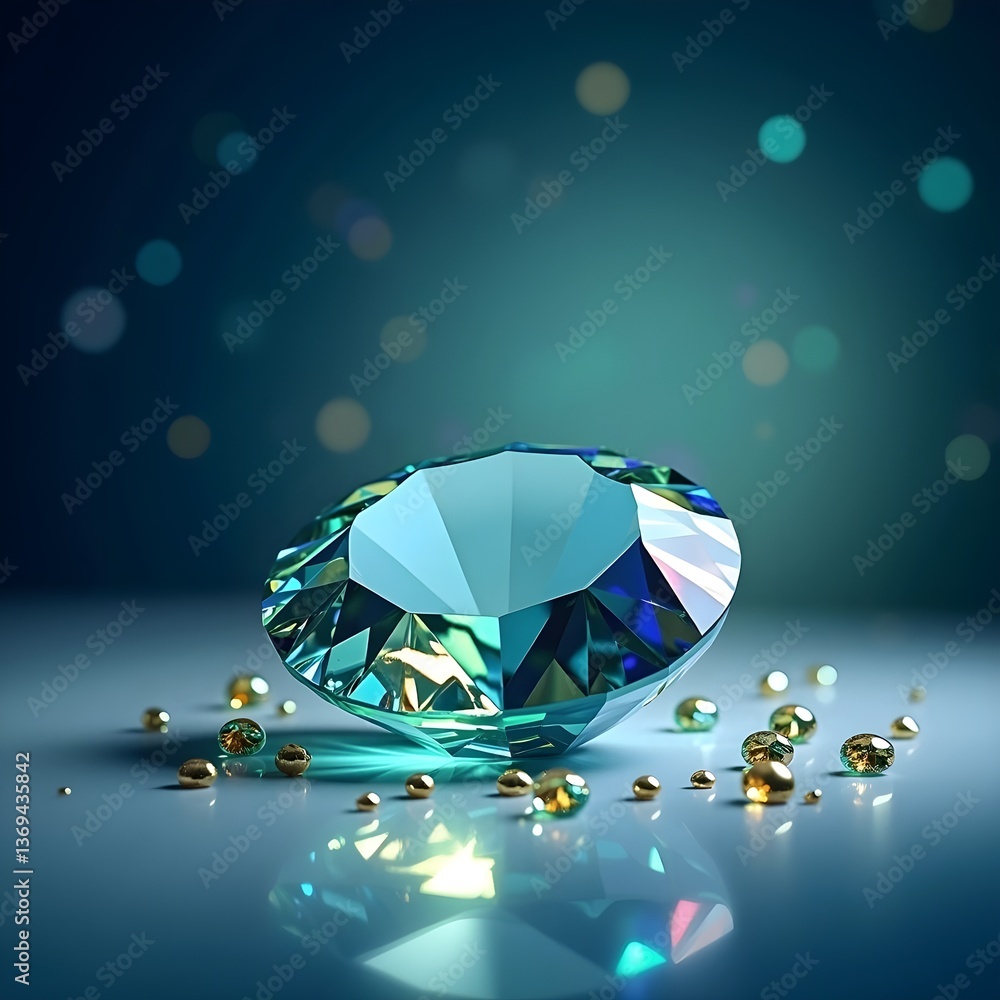A radiant crystal gemstone gleams brilliantly against an abstract luxury background, exuding sophistication and opulence.