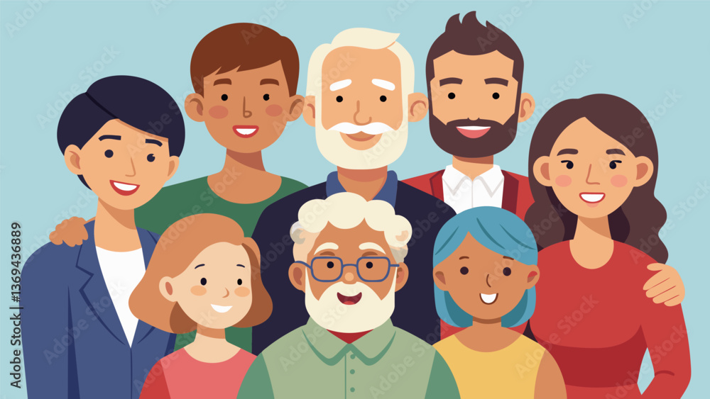 A legacy of love and laughter shines through in this multigenerational family portrait.. Vector illustration A legacy of love and laughter shines through in this multigenerational family portrait.. Vector illustration