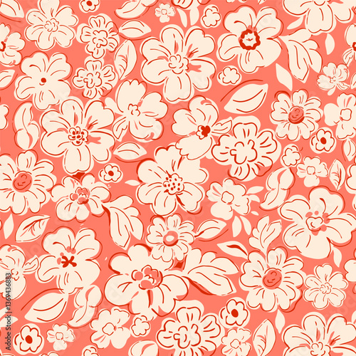 A pattern with delicate white flowers on a soft pink background