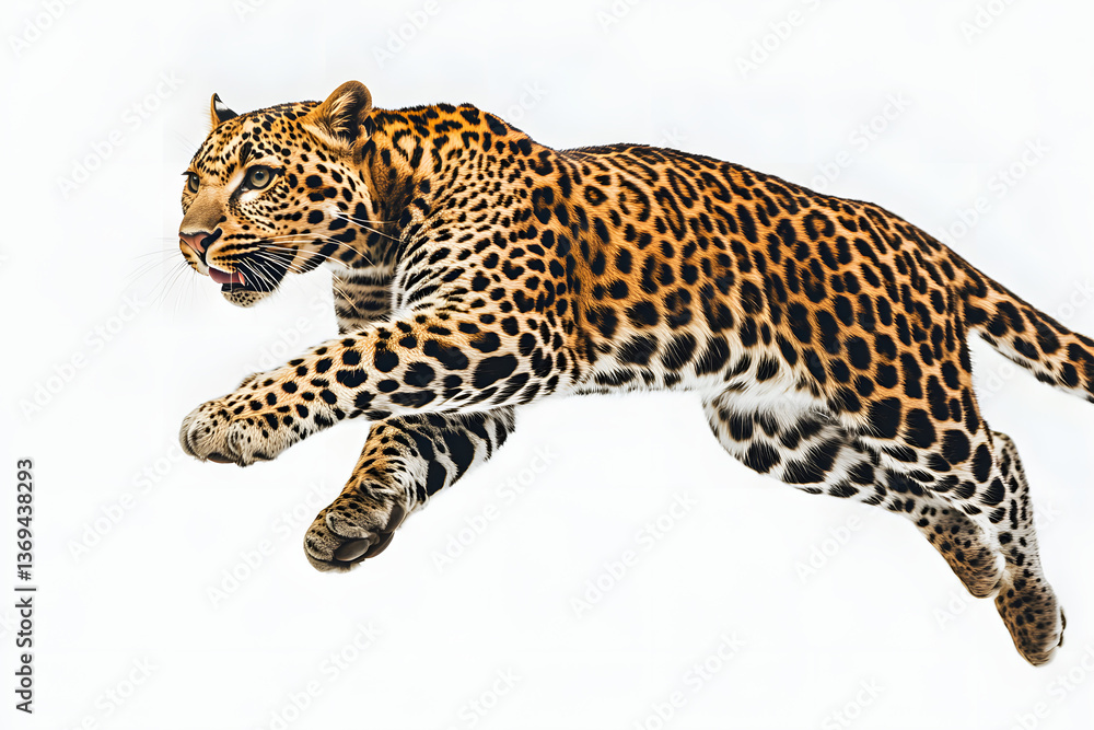 Leopard Leaps Gracefully, Wild Cat in Action Leopard Leaps Gracefully, Wild Cat in Action