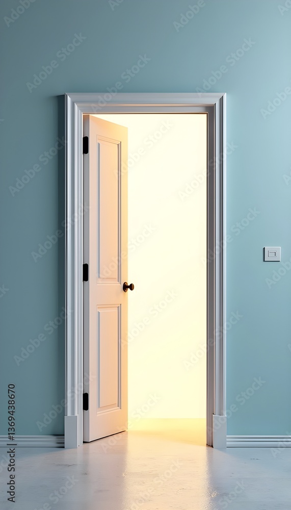 A captivating scene featuring a half-open door with radiant light spilling from within, creating an atmosphere of mystery, hope, and discovery.