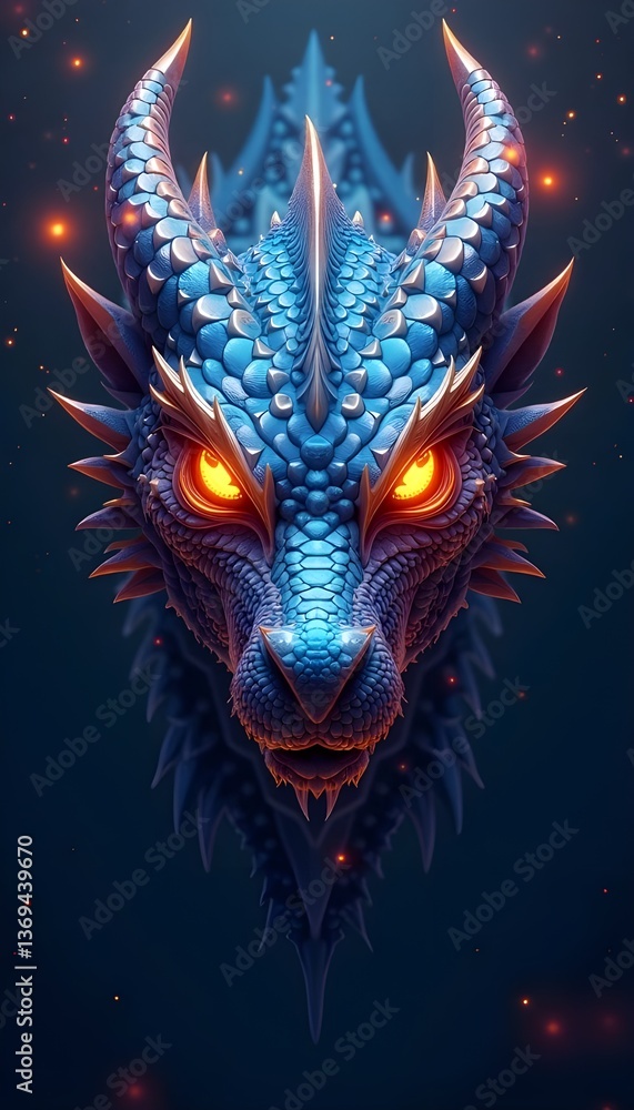 A fierce dragon's face emerges from the shadows, its reptilian eyes gleaming with an intense, otherworldly glow