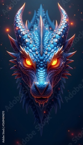Obraz na płótnie A fierce dragon's face emerges from the shadows, its reptilian eyes gleaming with an intense, otherworldly glow
w salonie