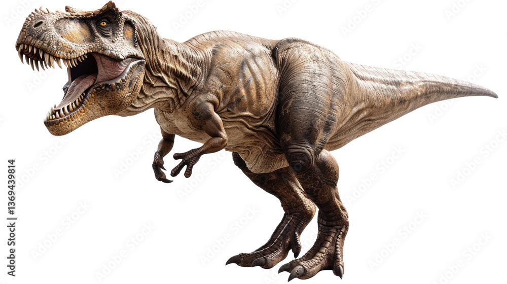 Fototapeta premium Tyrannosaurus Rex: A realistic, detailed image showcasing a Tyrannosaurus Rex, evoking a sense of power and the prehistoric era, set against a clean backdrop.