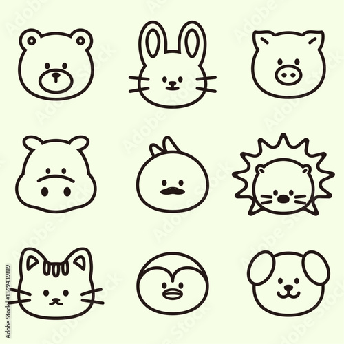 Wallpaper Mural 다양한 동물들의 얼굴 라인 드로잉 Torontodigital.ca