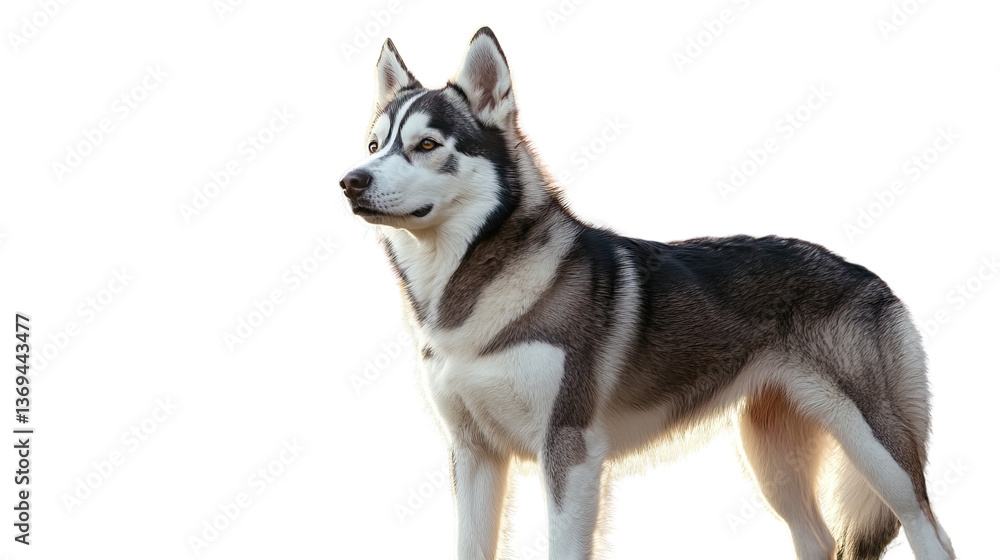 Majestic Siberian Husky: A captivating Siberian Husky, its striking coat and piercing gaze reflecting the breed's inherent strength and intelligence, stands poised against the backdrop. Majestic Siberian Husky: A captivating Siberian Husky, its striking coat and piercing gaze reflecting the breed's inherent strength and intelligence, stands poised against the backdrop.