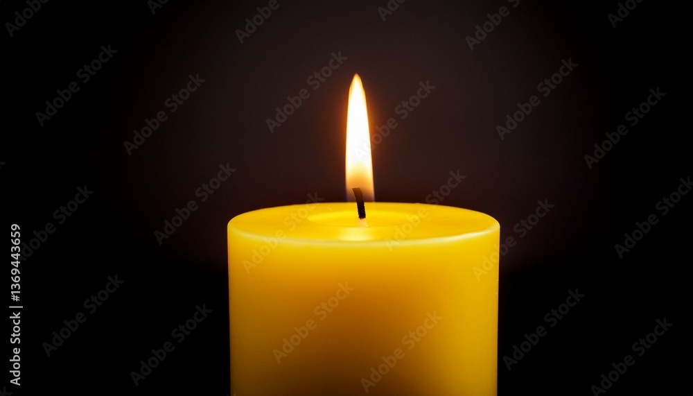 Lit yellow candle on dark background Lit yellow candle on dark background
