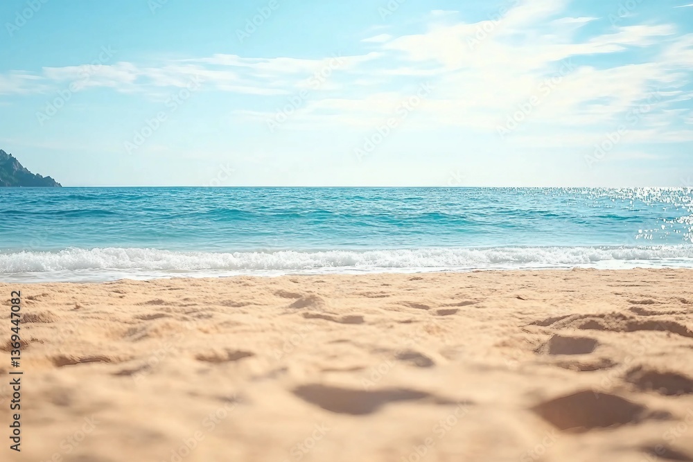 Fototapeta premium Beach Sand Sea Background Shor Water White Sky Season Summer Tropical Ocean Beautiful Wave Season Vacation Smooth Wallpaper Island Outdoor Tropical Coast Sandy Nature Landscape Space for Travel
