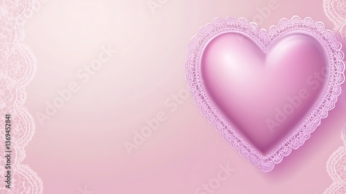 A soft pink heart with delicate lace edging on a pastel background