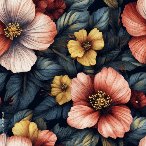 Wallpaper Mural Vibrant floral pattern design nature digital art colorful environment close-up artistic concept for home decor Torontodigital.ca