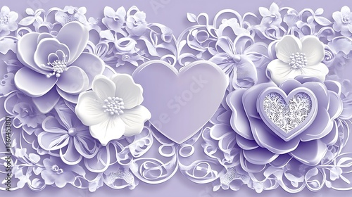 A beautiful white and violet floral heart shaped composition