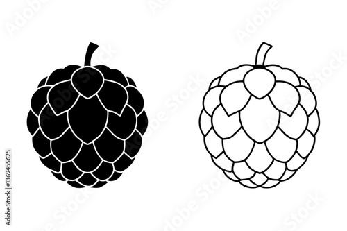 Custard Apple Difference Line Art Silhouette Vector Illustration