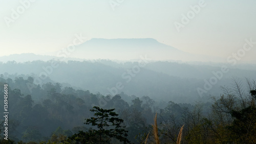 Epic View of Phu Kradueng Plateau in the Morning Fog