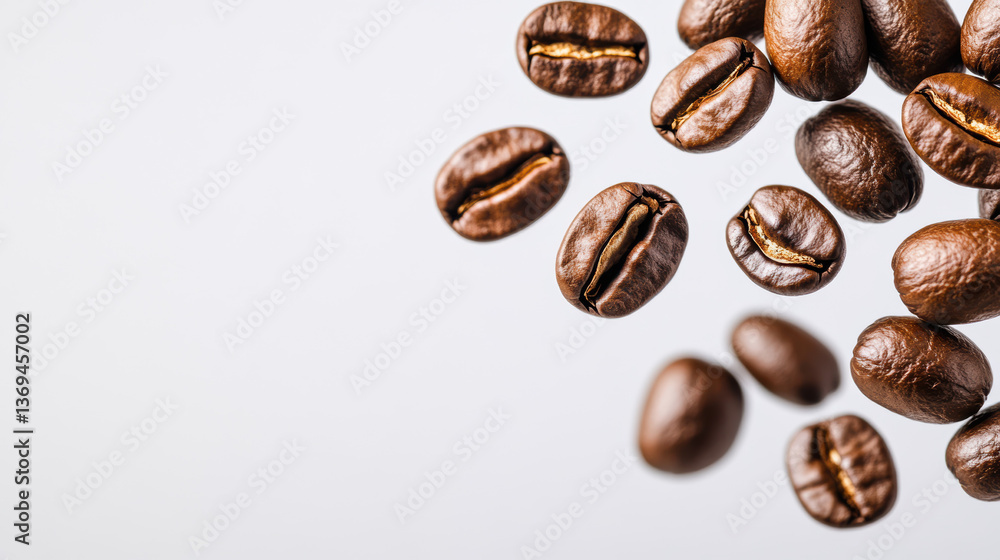 Coffee beans on white background, showcasing rich texture Coffee beans on white background, showcasing rich texture