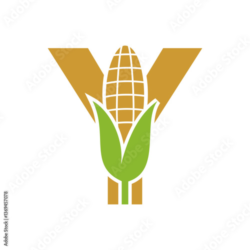 Agriculture Logo Design On Letter Y With Corn Symbol for Farm Logo Template