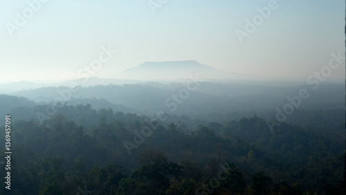 Epic View of Phu Kradueng Plateau in the Morning Fog