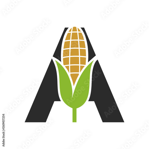Agriculture Logo Design On Letter A With Corn Symbol for Farm Logo Template