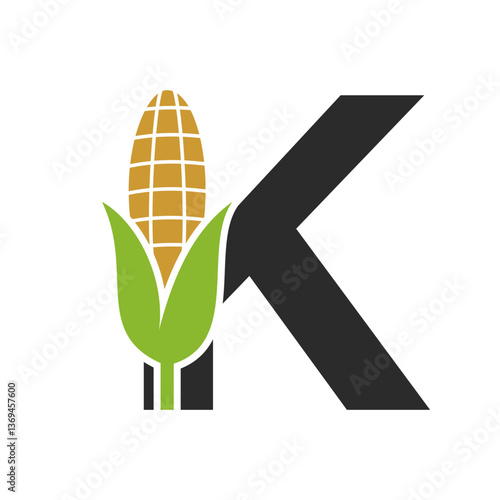 Agriculture Logo Design On Letter K With Corn Symbol for Farm Logo Template