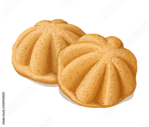 Traditional Malaysian Bahulu Soft and Fluffy Mini Sponge Cake with Light and Buttery Flavor  Digital Illustration Vector