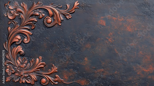 An intricate decorative corner element on a textured dark background