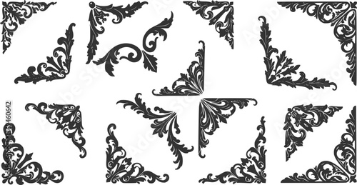Vintage Ornamental Border and Frame Collection – Decorative Floral & Geometric Elements. Elegant corner embellishment design element
