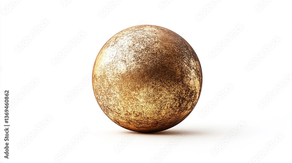 A shiny golden sphere with a textured surface isolated on a white background in a studio shot. A shiny golden sphere with a textured surface isolated on a white background in a studio shot.
