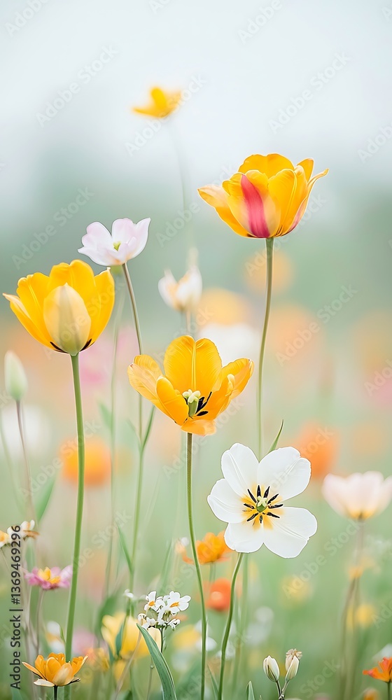 Spring tulips with wildflowers, and meadow. Spring tulips with wildflowers, and meadow.